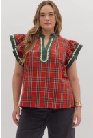 holiday plaid scallop detail top