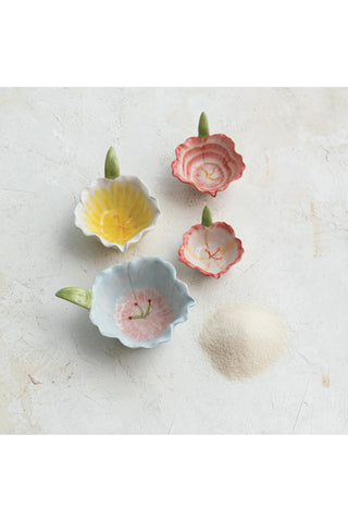 Hand-Painted Flower Stoneware Prep Bowls – Set of 4