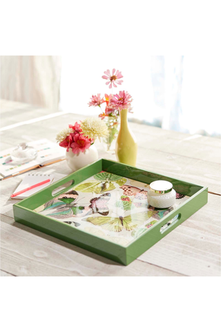 Butterfly Garden Square Lacquer Serving Tray