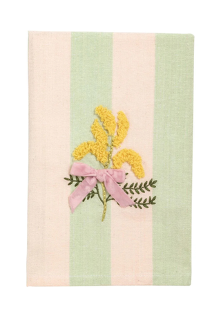 Embroidered Yellow Flower Stripe Hand Towel
