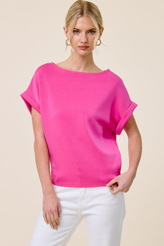 Luxe & Leisure Short Sleeve Top in Fuchsia Pink