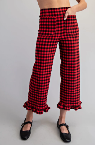 Girl In Gingham Ruffle Pants in Red