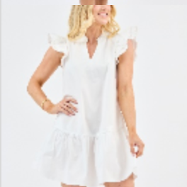 Mary Square white ruffle dress with scallop trim