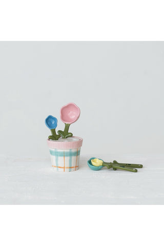 Bloom Garden Flower Measuring Spoon Set With Pot Holder