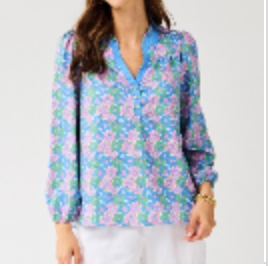 The Gianna Top In Vintage Posies Blue By Mary Square