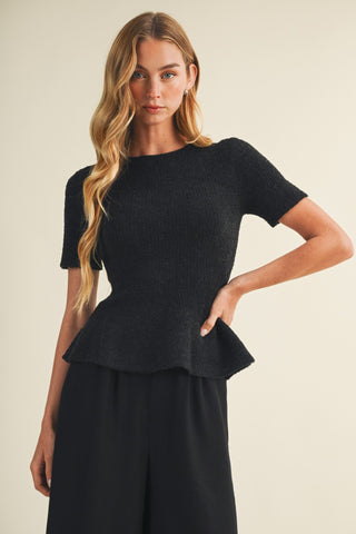 The Rowan Ribbed Peplum Top in Black