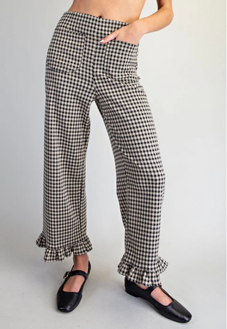 Girl In Gingham Ruffle Pants in Black