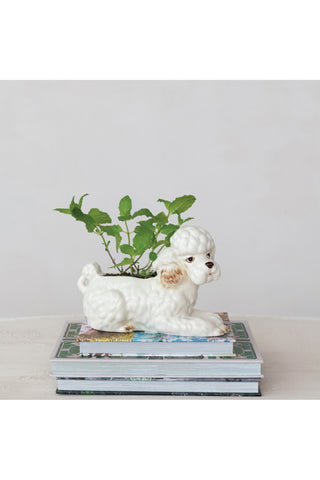 Vintage Poodle Stoneware Planter