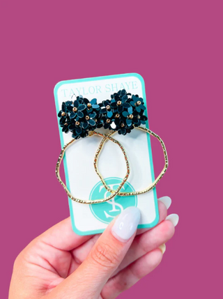 Black Fall Flower Hoop Earrings by Taylor Shaye