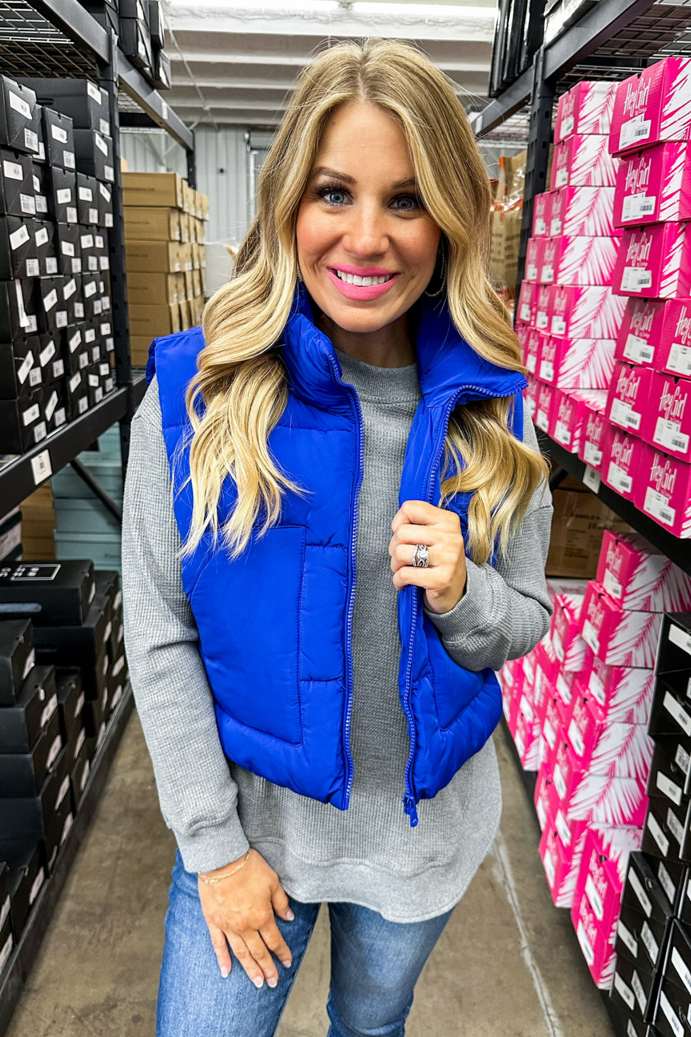 Cropped Zip Up Puffer Vest in Royal