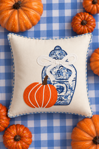 Pumpkin Chinoiserie Square Applique Pillow