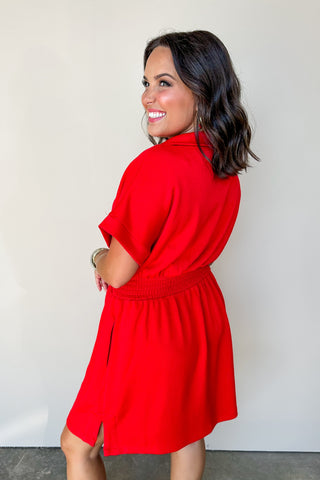 Huddle & Hustle Zip Up Dress in Red