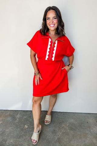 Huddle & Hustle Zip Up Dress in Red