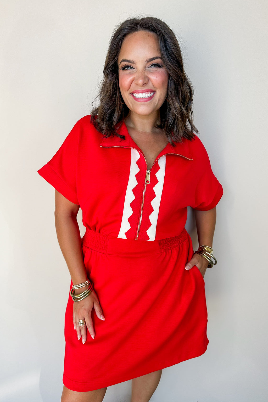 Huddle & Hustle Zip Up Dress in Red – Jules & James Boutique