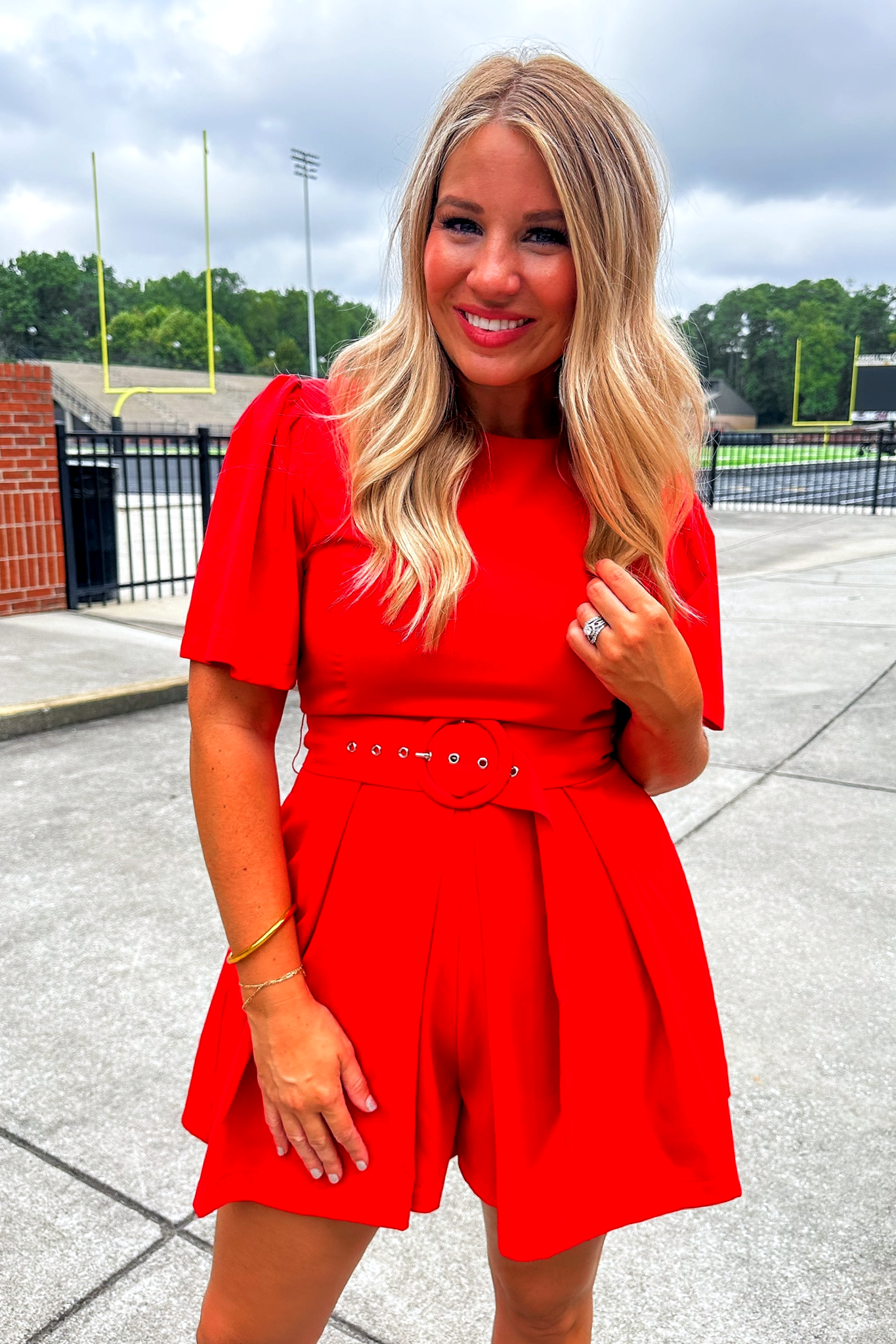 Cheer On Belted Red Romper