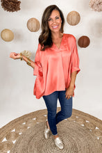 Load image into Gallery viewer, Closet Staple Oversized Notch Neck Poncho Top in Coral