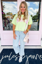 Load image into Gallery viewer, MAMA Pink Lettering Cropped Graphic Tee in Lime