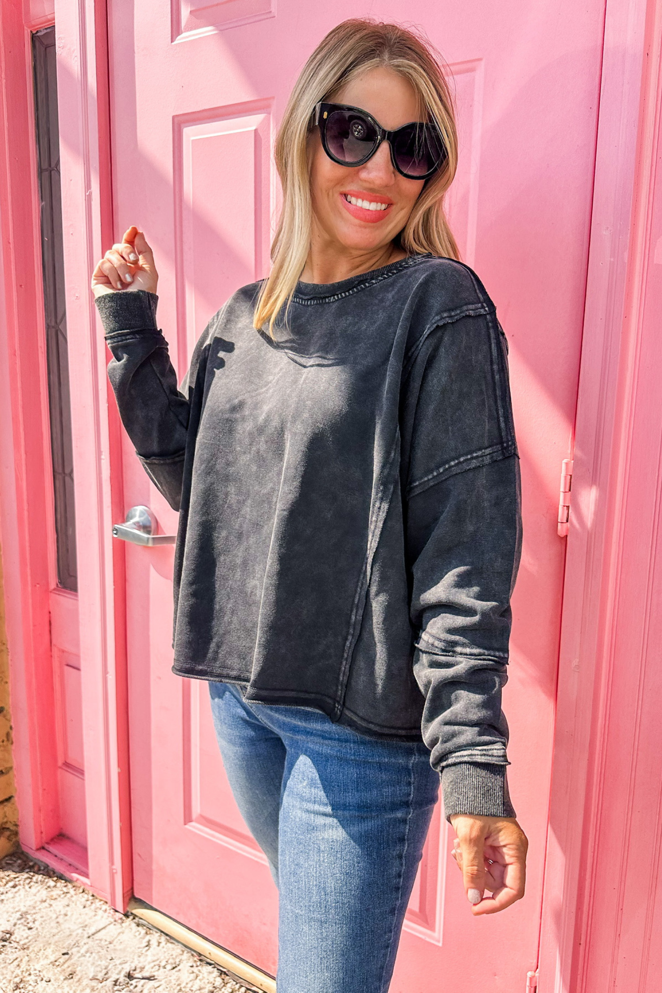 Out and About Black Mineral Wash Sweatshirt