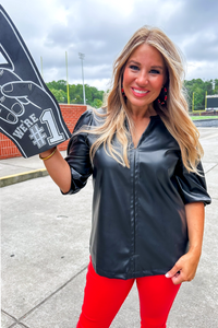 Girl Boss Leather Top in Black