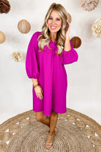 Load image into Gallery viewer, Textured Long Sleeve Fushia Dress by THML