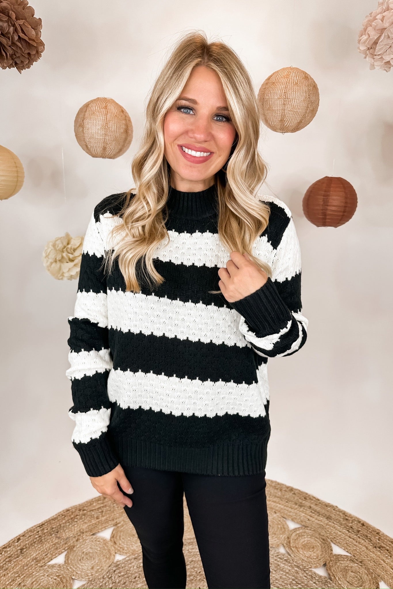 Scalloped Stripe Knit Sweater