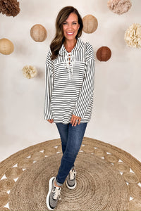 Tie Up Striped Collar Sweater