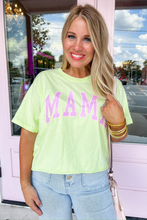 Load image into Gallery viewer, MAMA Pink Lettering Cropped Graphic Tee in Lime