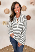Load image into Gallery viewer, Tie Up Striped Collar Sweater