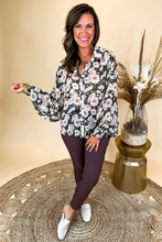 Load image into Gallery viewer, Black Printed Blouse with Smocked Sleeves
