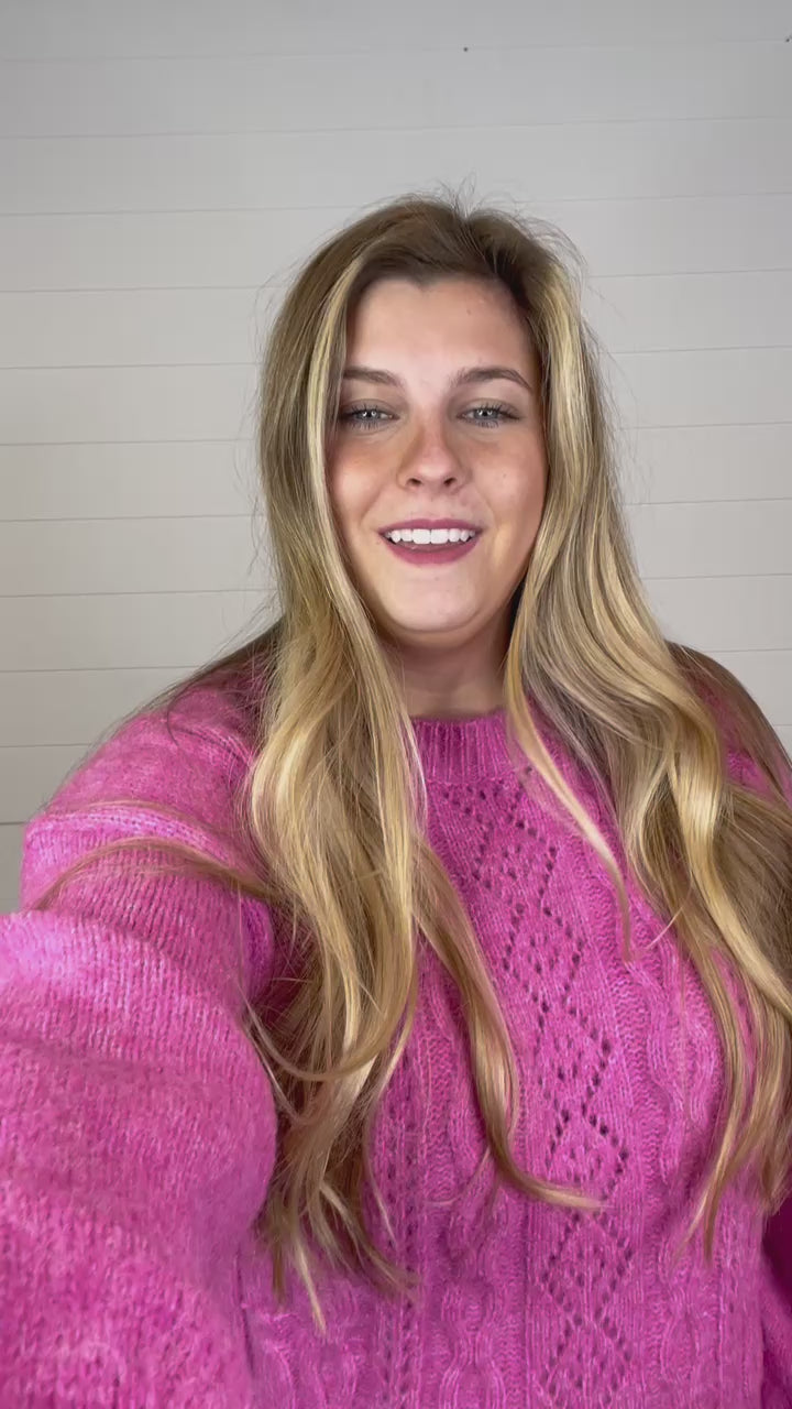 Cable Knit Hot Pink Sweater