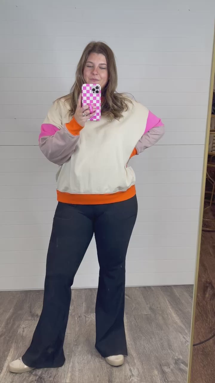 Orange/Pink Lined Pullover Sweatshirt