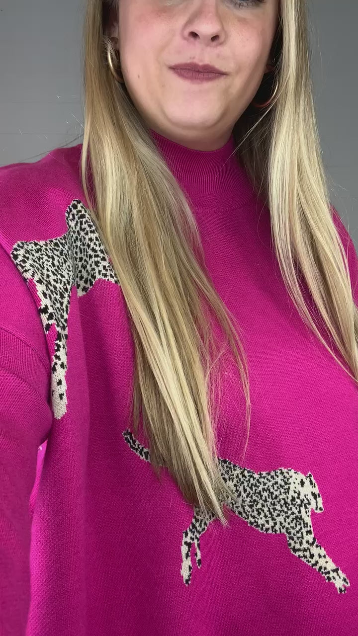 Steal Your Attention Jaguar Sweater in Hot Pink