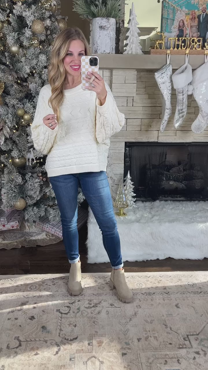 Luxe Cable Knit Dolman Sleeve Cream Sweater