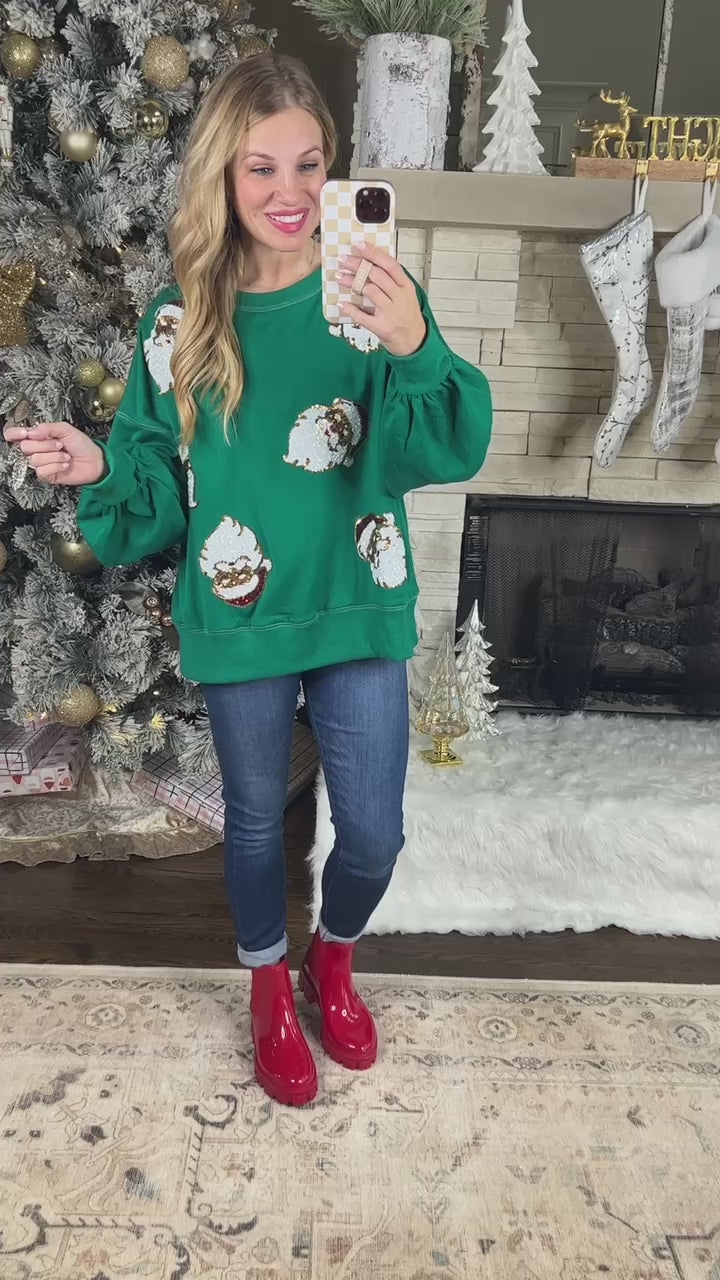Sequin Santa Claus Green Sweatshirt