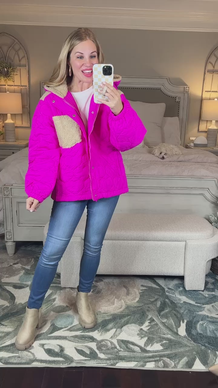 Alison’s Pink Heart Cozy Sherpa Detail Puffer Jacket
