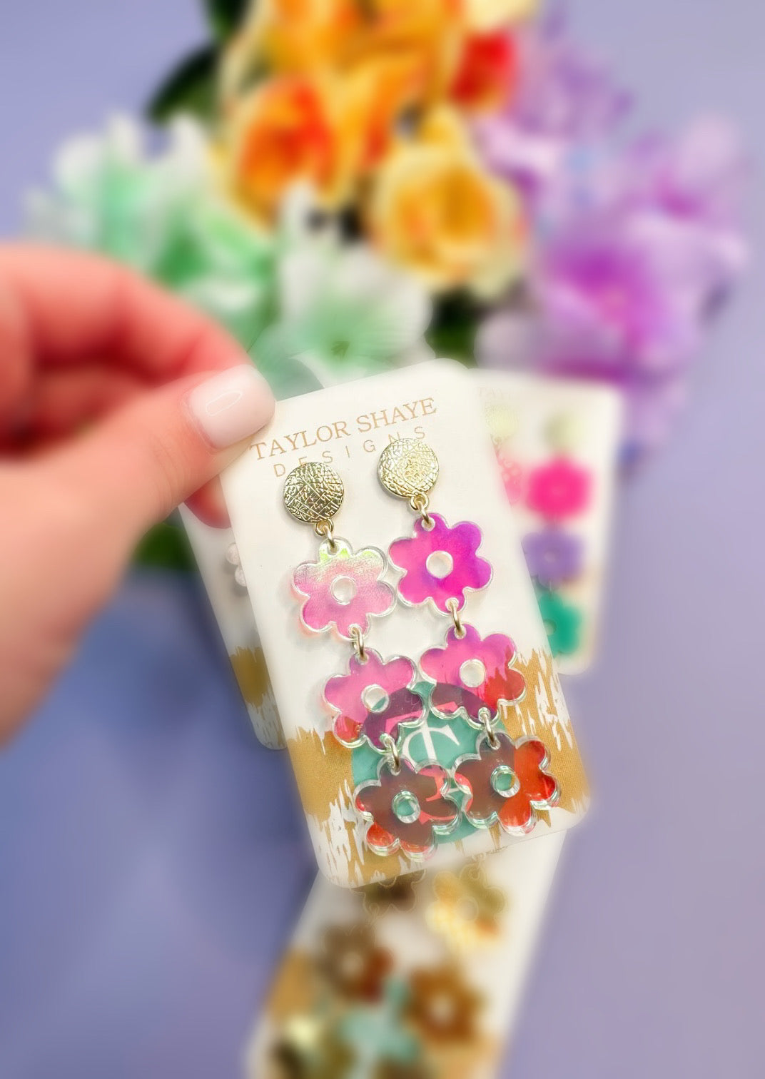 Triple Flower Drop Earring in Iridescent by Taylor Shaye Designs