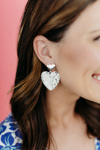 White Heart Metal Earring
