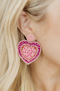 Pink & Fuchsia Beaded Heart Earring