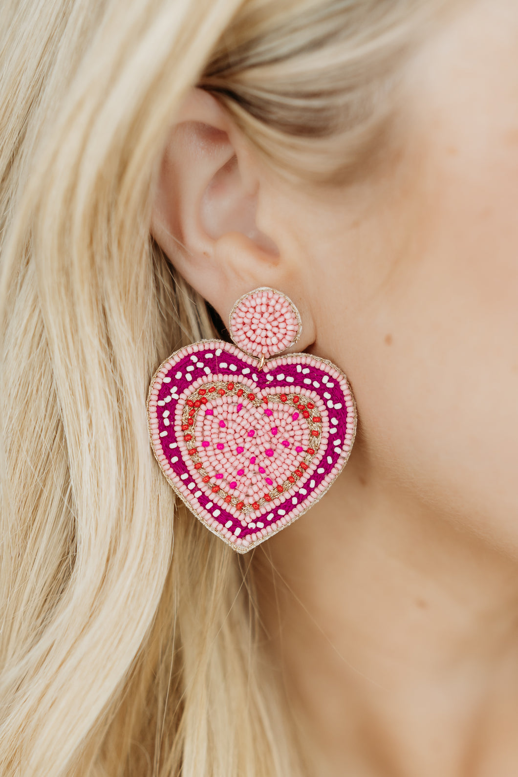 Pink & Fuchsia Beaded Heart Earring