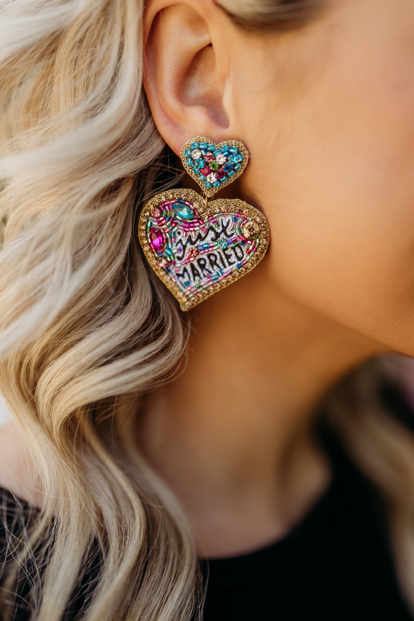 Just Married Beaded Heart Earrings by Taylor Shaye