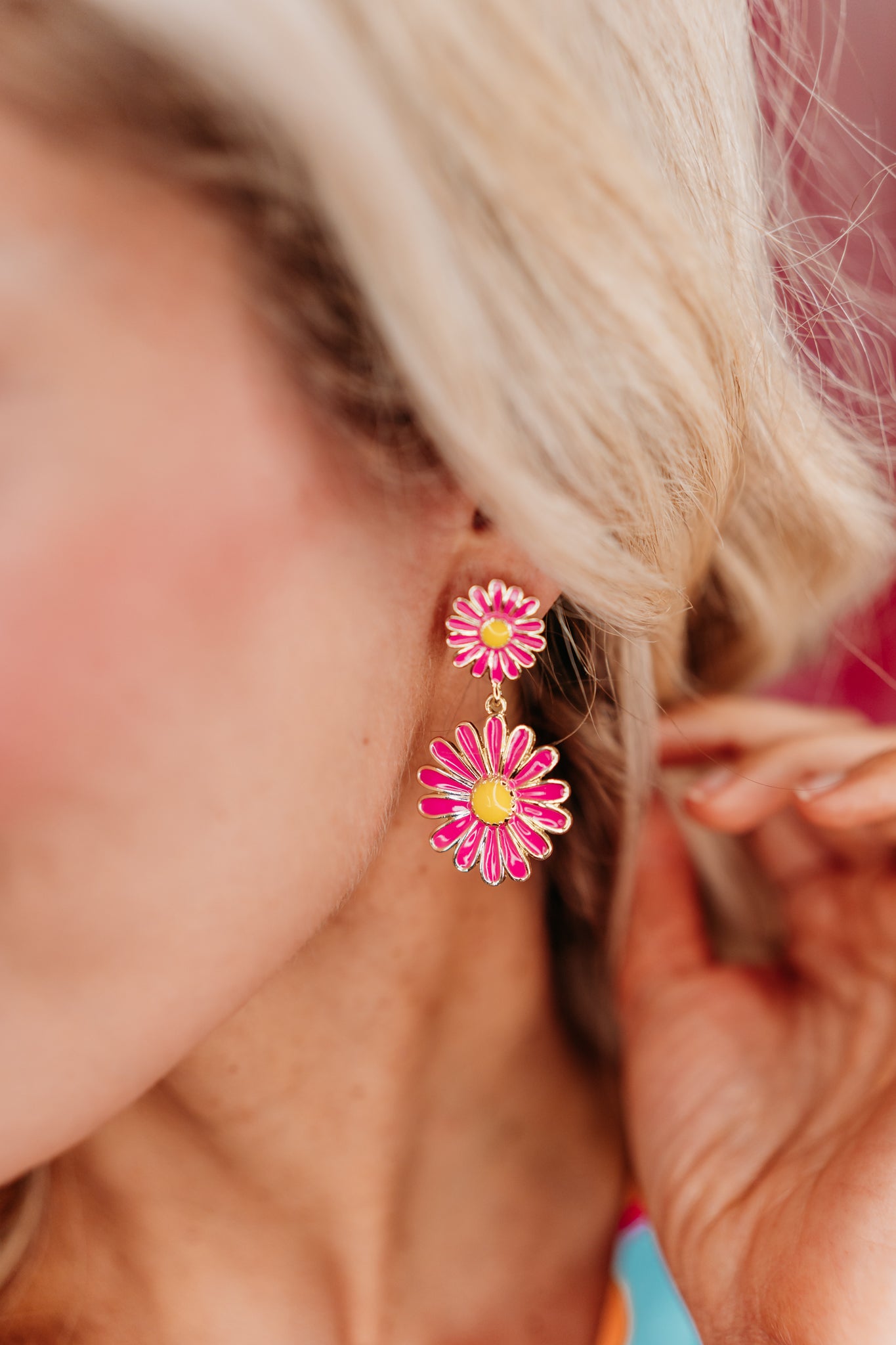 Fuchsia Flower Drop Earring