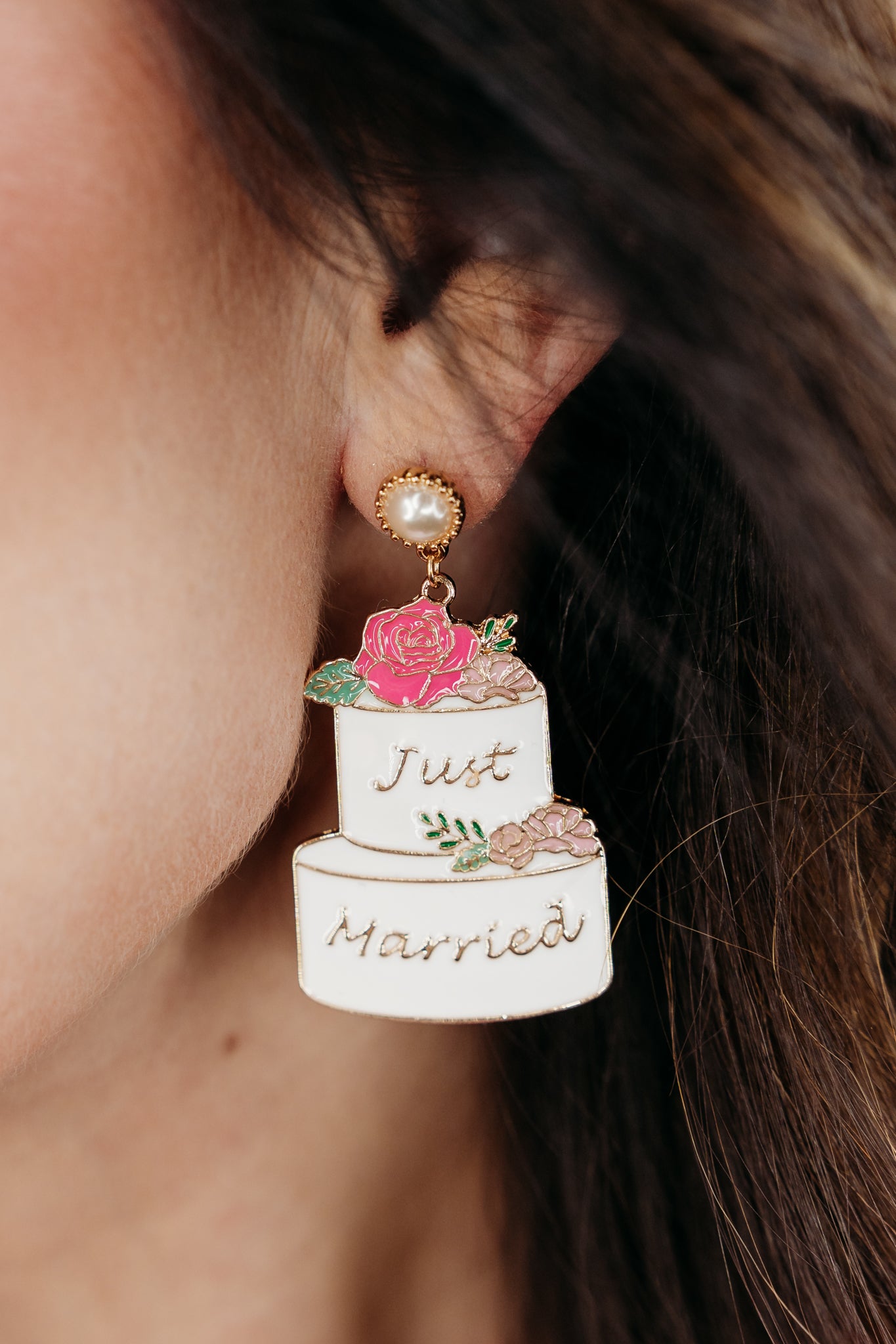 Just Married Wedding Cake Earring