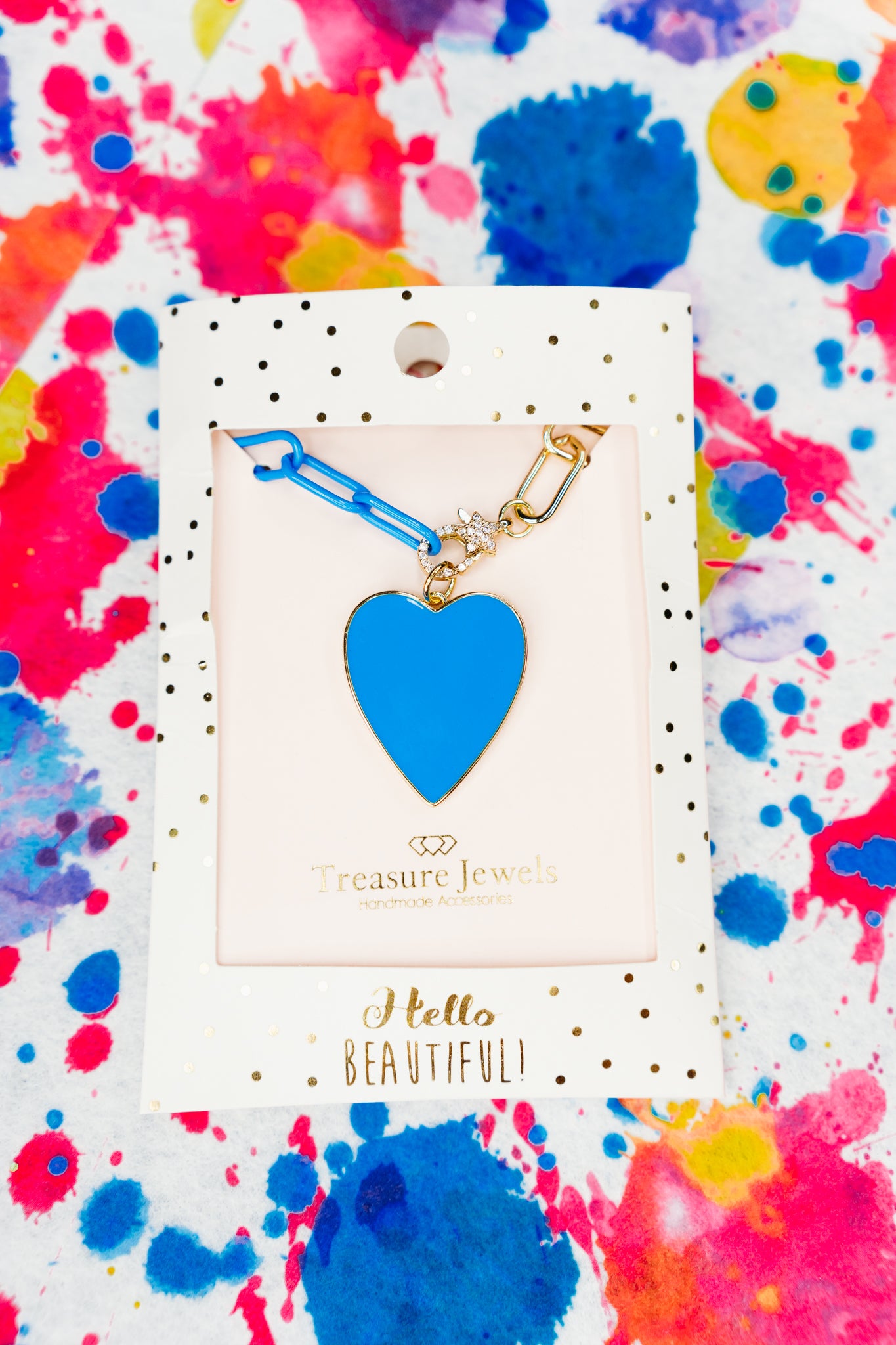 Blue Heart Chain Necklace by Treasure Jewels