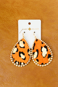 Orange Leopard Teardrop Earring