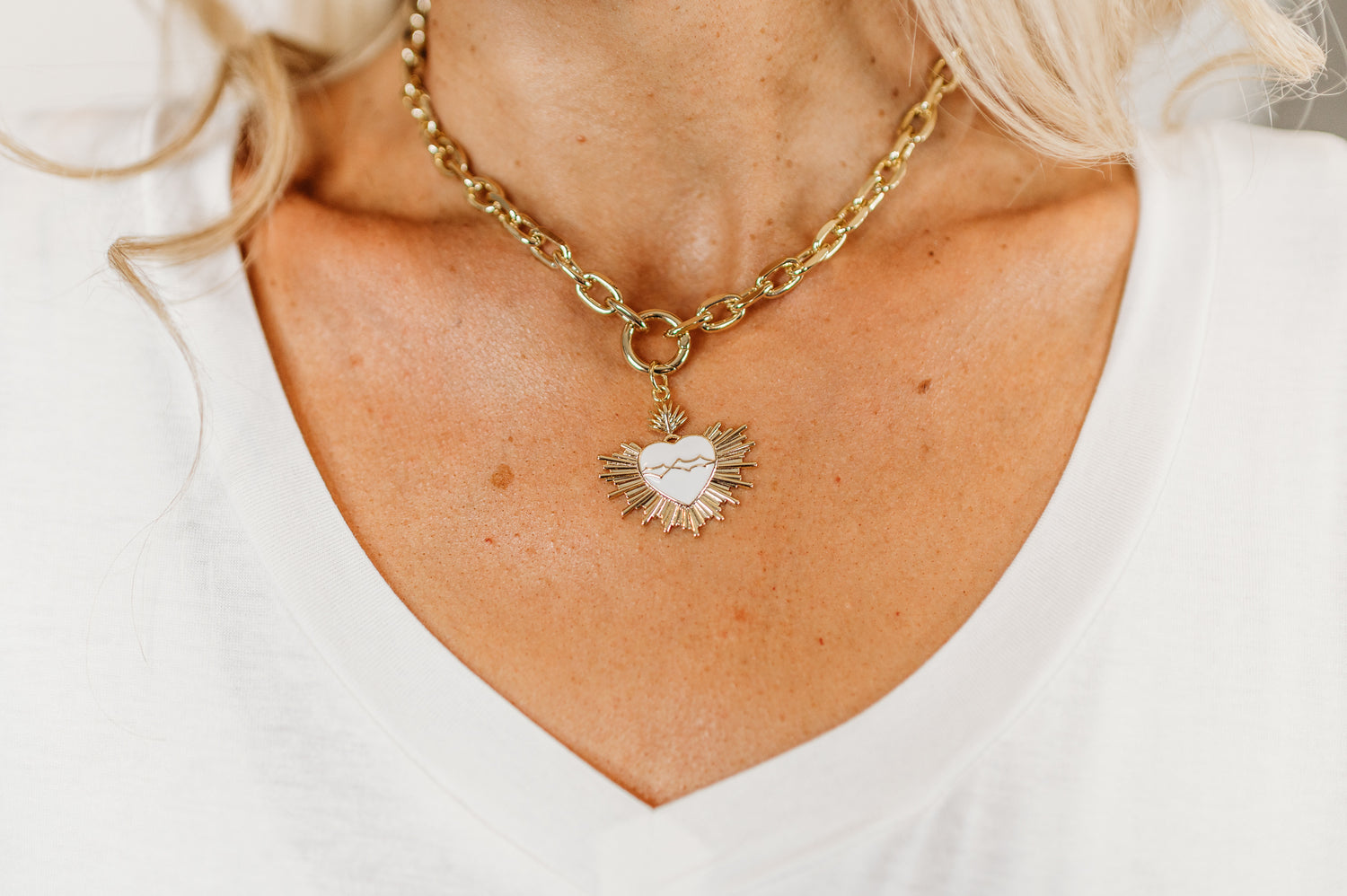 Fire Heart Necklace in White by Treasure Jewels