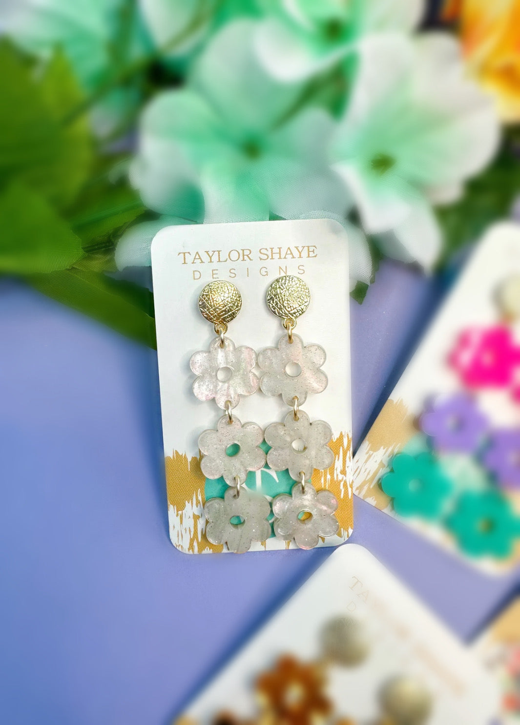 Triple Flower Drops in Shimmer by Taylor Shaye Designs