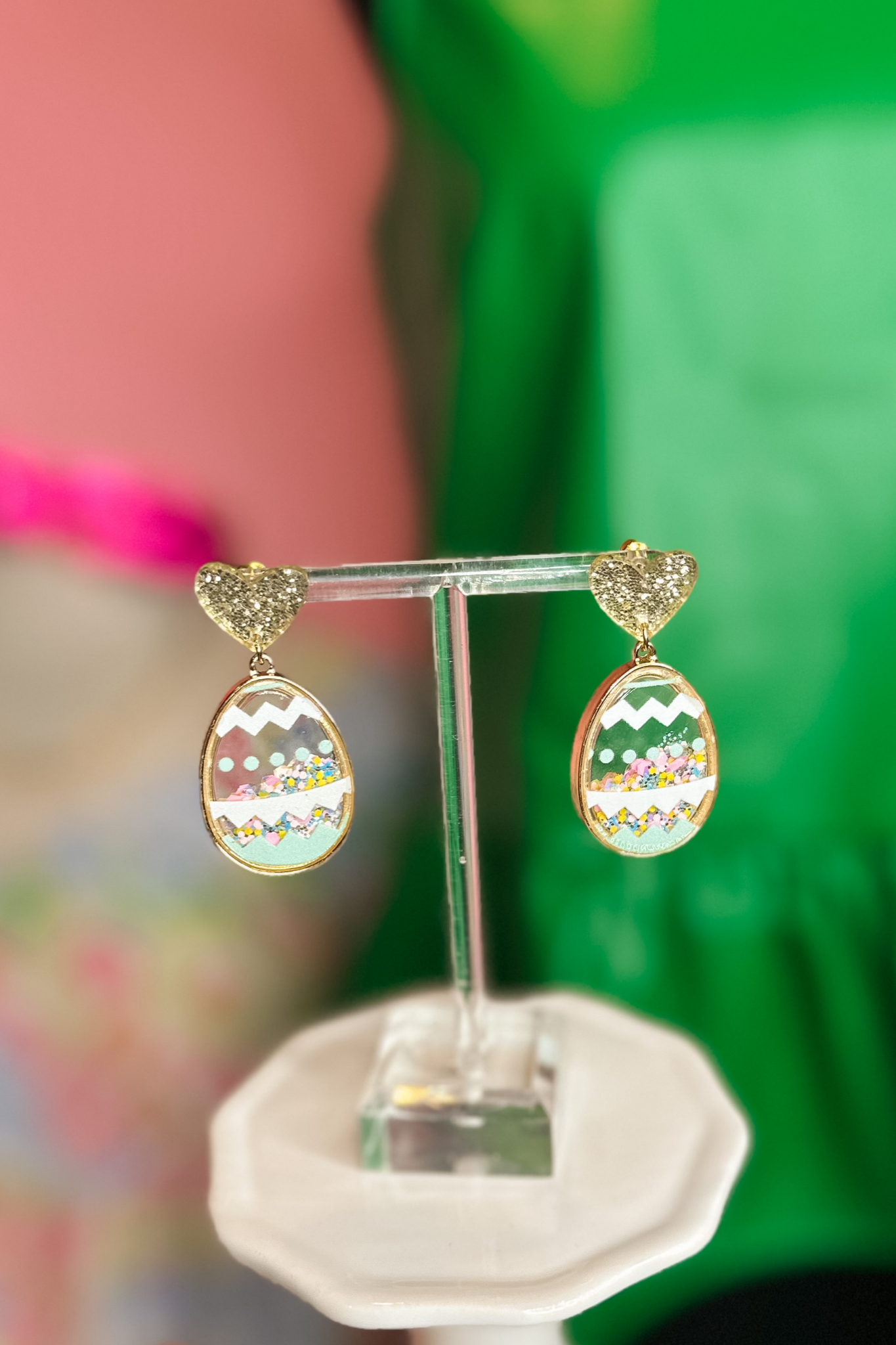 Easter Egg Glitter Filled Earring in Mint