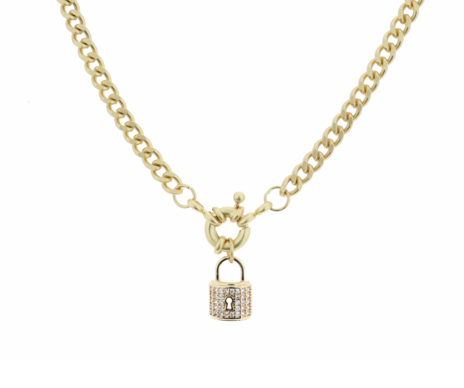 Crystal & Gold Lock Necklace