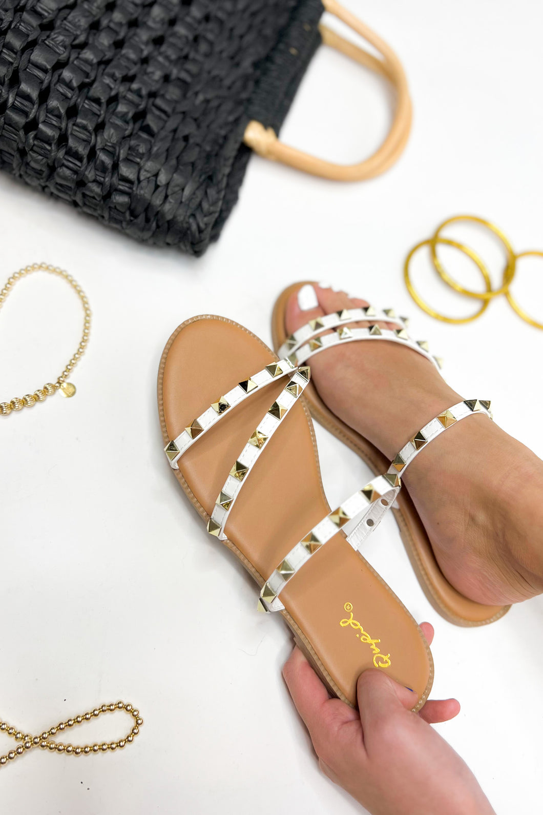 Grab Your Attention Studded Sandal in White